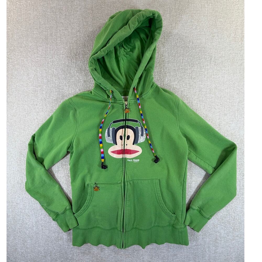 Paul Frank Women's Medium Green Julius Monkey Graphic Vintage Y2K Hoodie Casual
